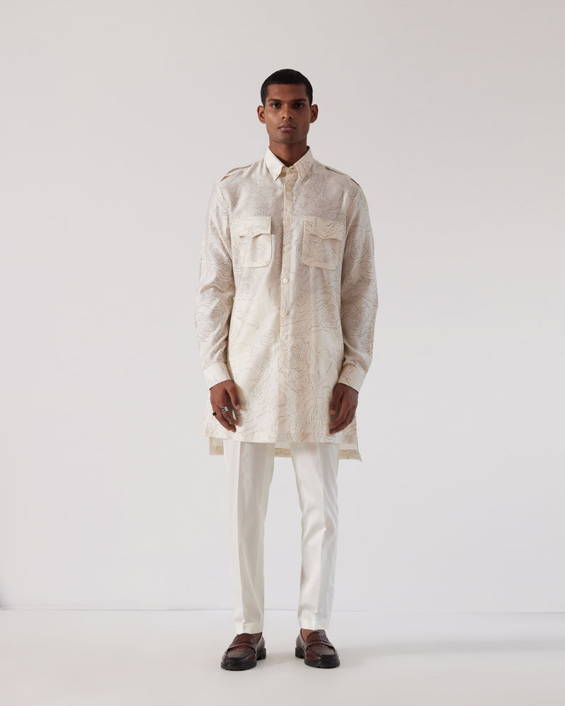 Black Hole Print Front-Open Kurta