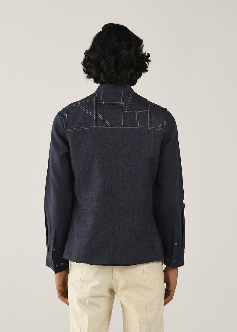 Linen Denim Patchwork Bundi