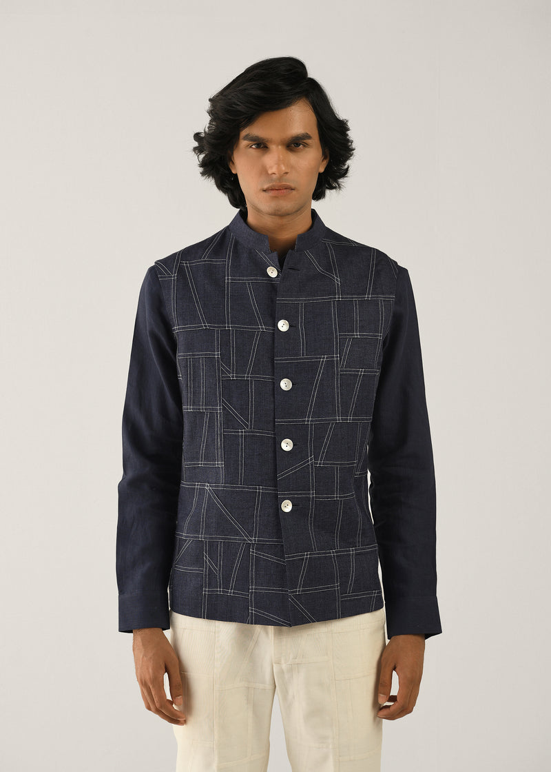 Linen Denim Patchwork Bundi