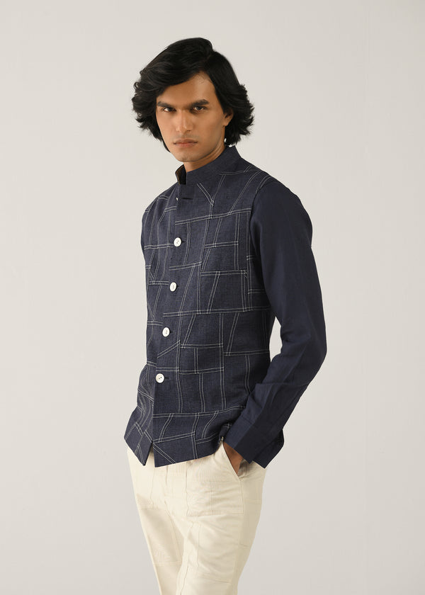Linen Denim Patchwork Bundi