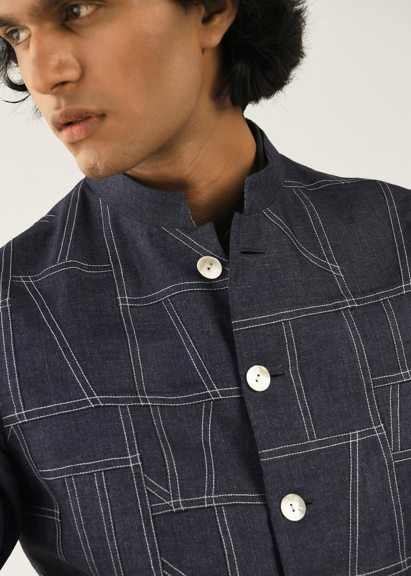 Linen Denim Patchwork Bundi