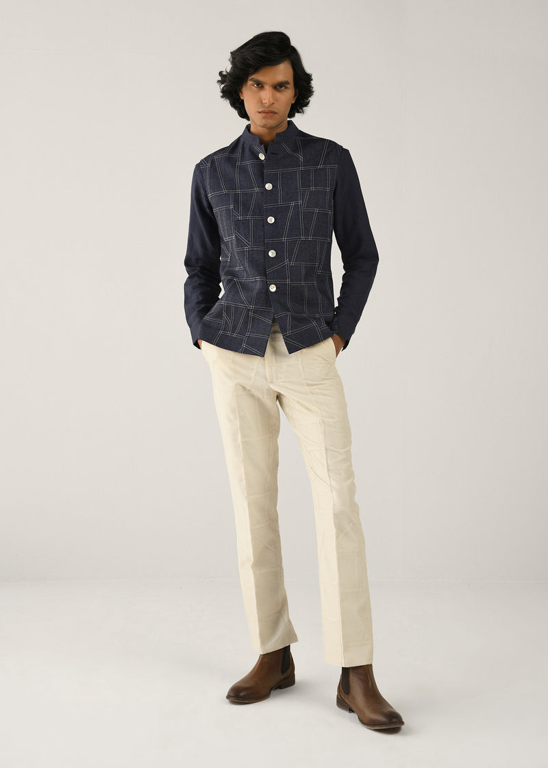 Linen Denim Patchwork Bundi