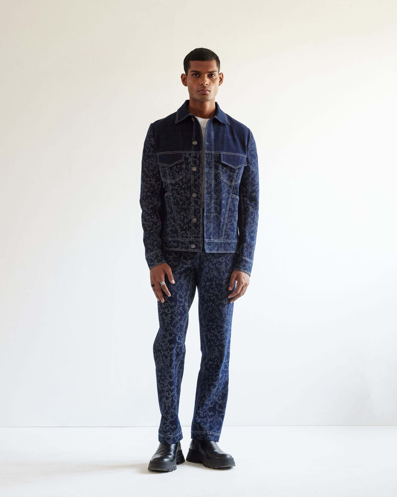 Camo-block Denim Jacket