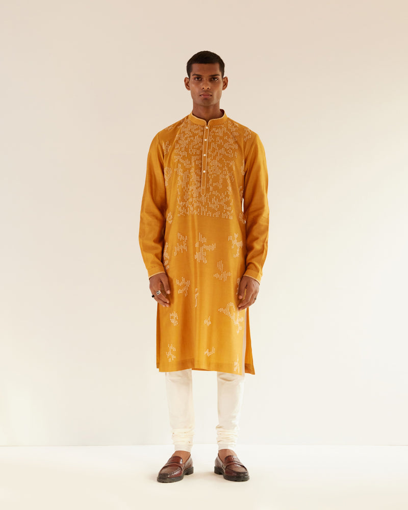 Camo-Block V-Notch Embroidery Kurta Set