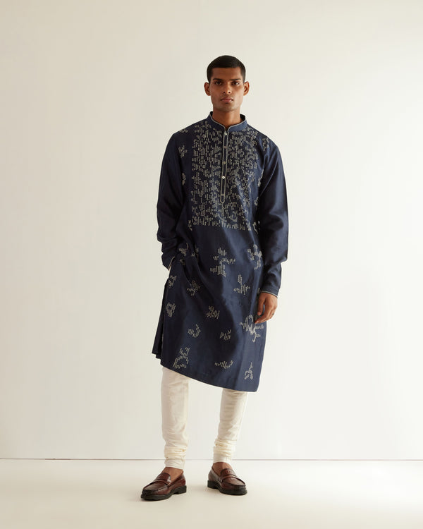 Camo-Block V-Notch Embroidery Kurta Set