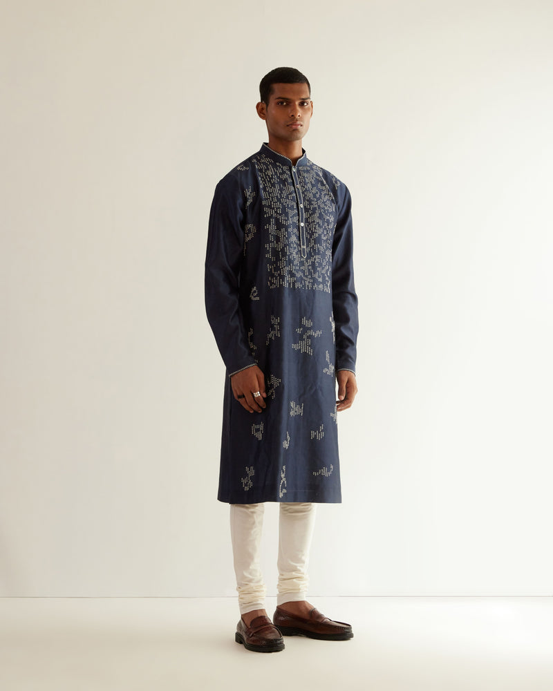 Camo-Block V-Notch Embroidery Kurta Set