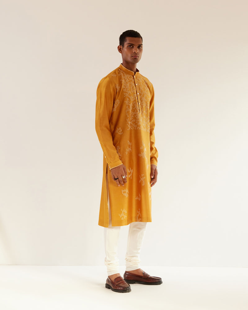 Camo-Block V-Notch Embroidery Kurta Set