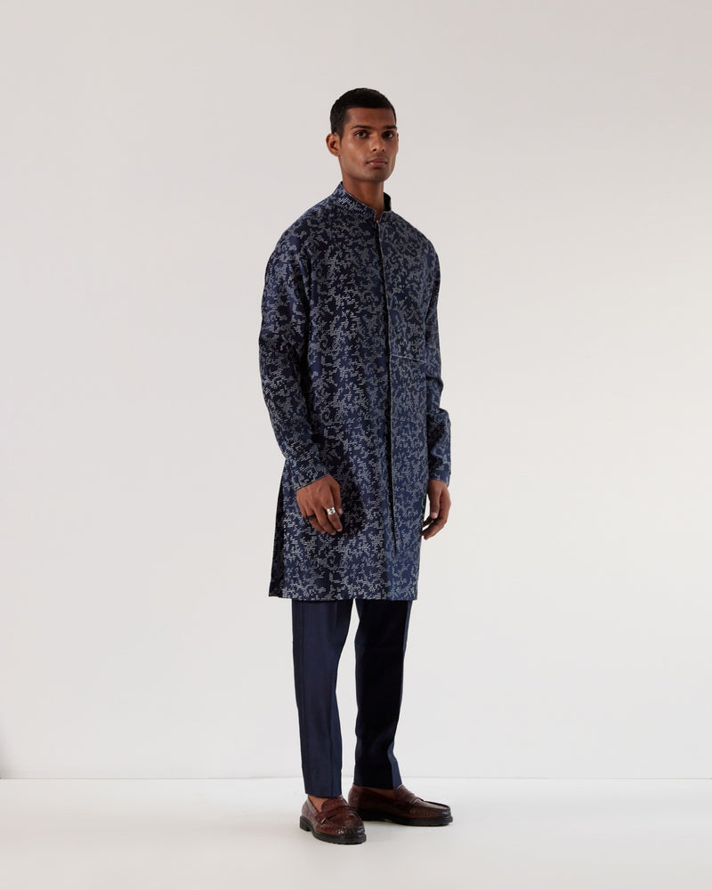 Camo Block Front Open Kurta Set