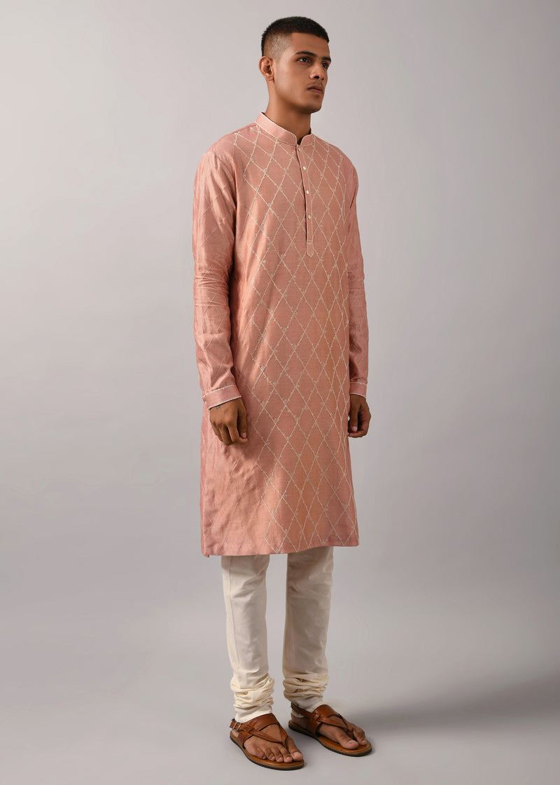 Diamond Pattern Embroidered Kurta Set