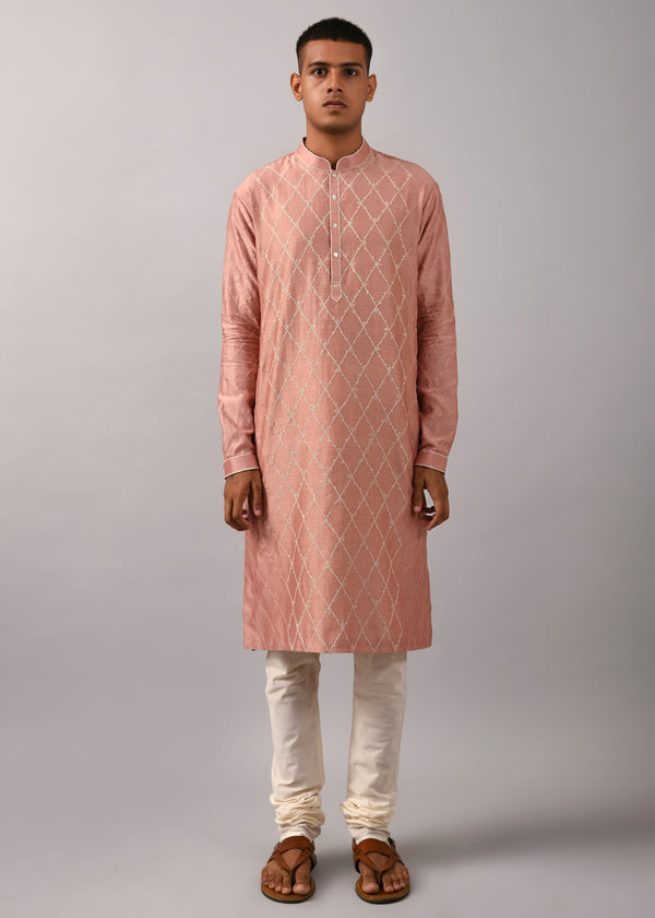 Diamond Pattern Embroidered Kurta Set