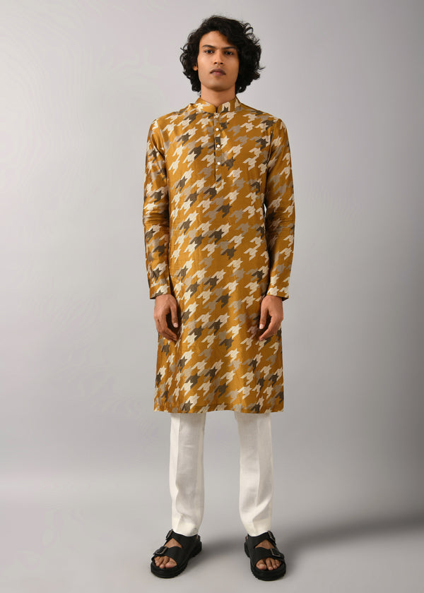 Houndstooth Silk Printed Kurta