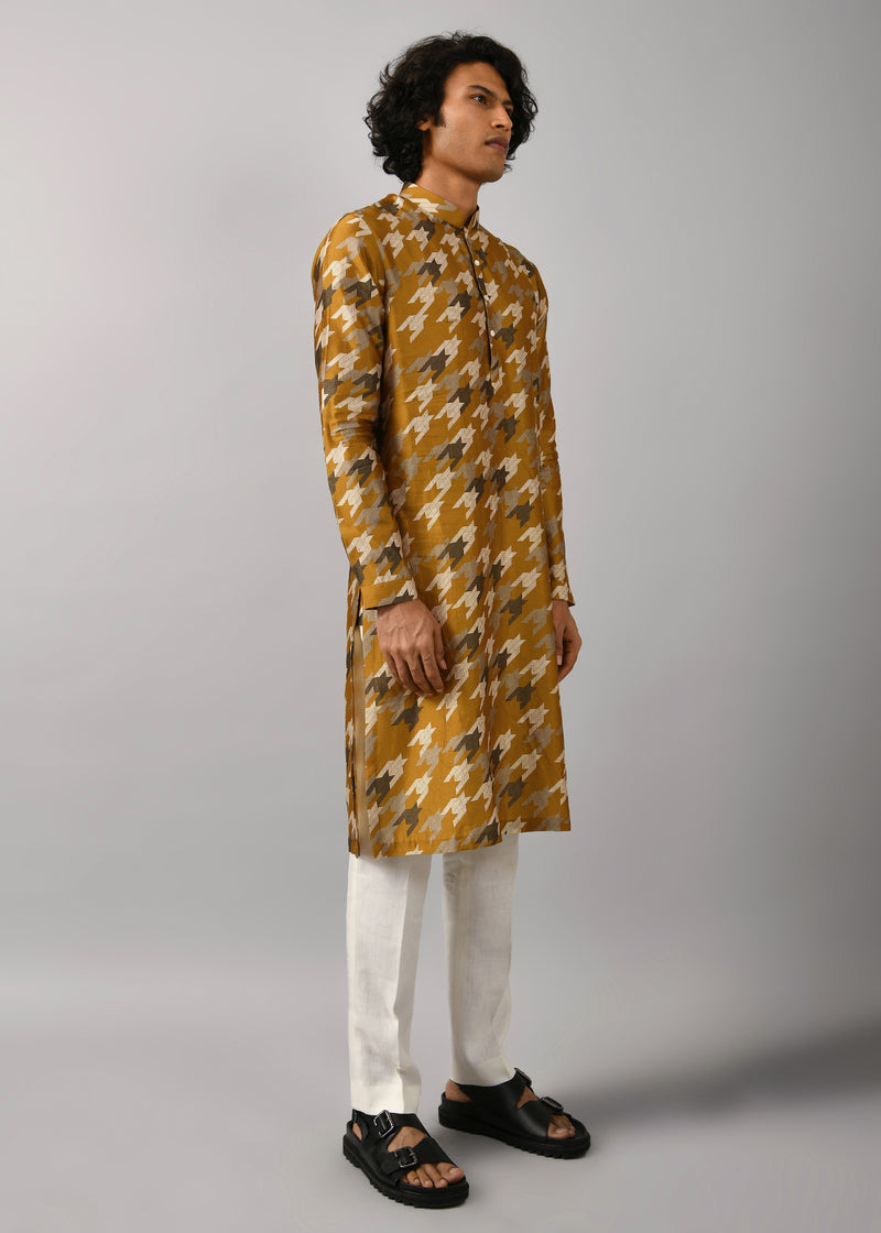 Houndstooth Silk Printed Kurta