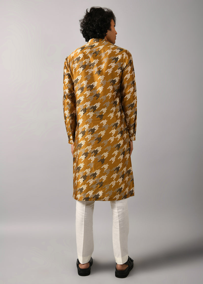 Houndstooth Silk Printed Kurta