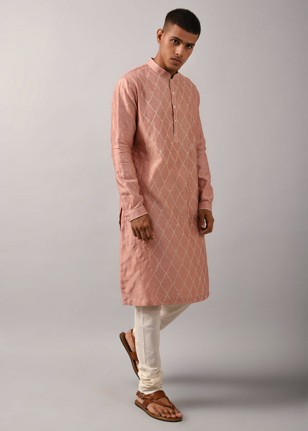 Diamond Pattern Embroidered Kurta Set