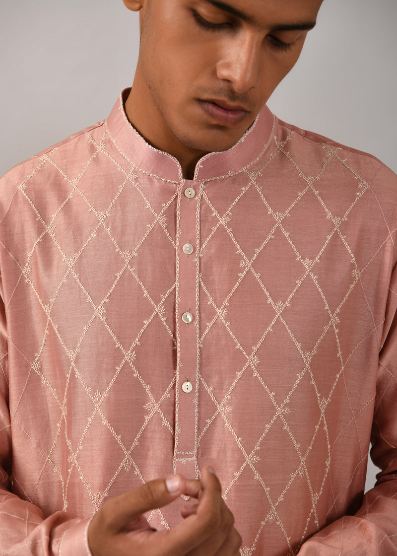 Diamond Pattern Embroidered Kurta Set