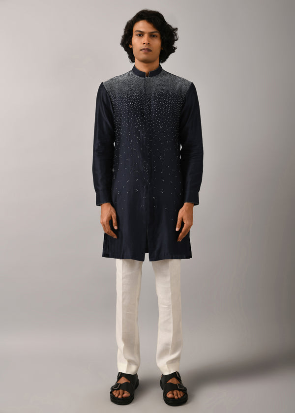 Night Sky Front Open Embroidered Kurta