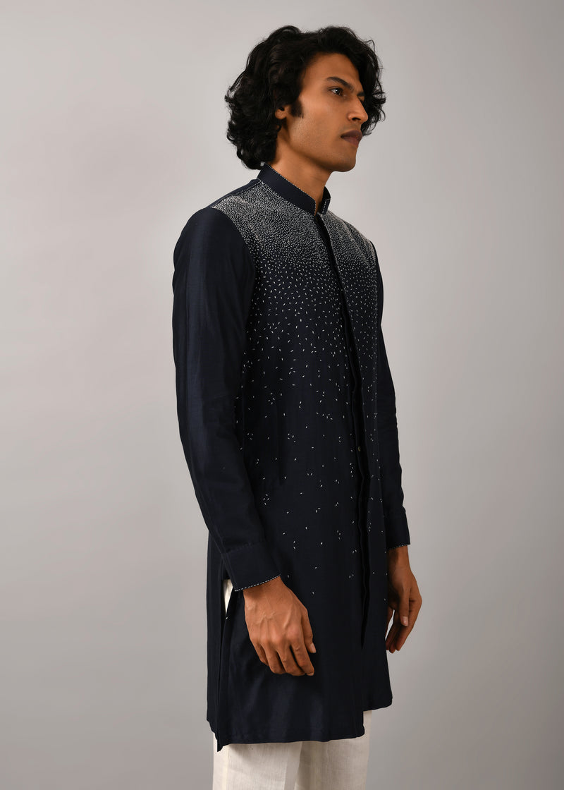 Night Sky Front Open Embroidered Kurta
