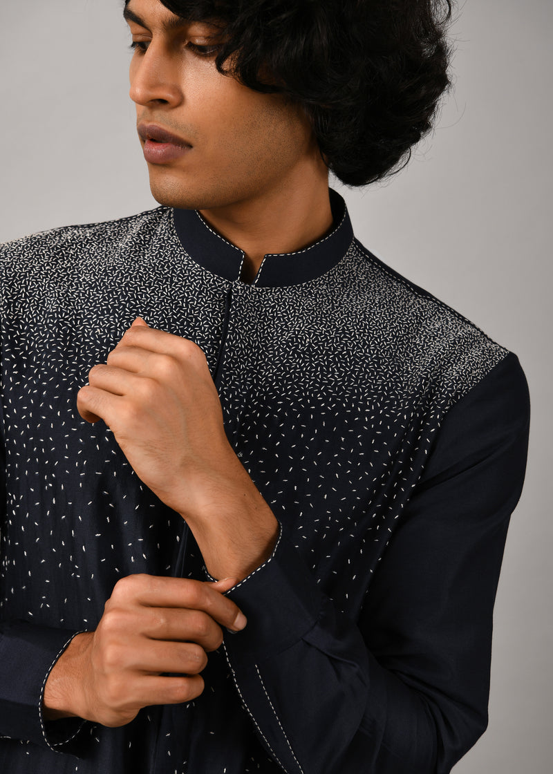 Night Sky Front Open Embroidered Kurta