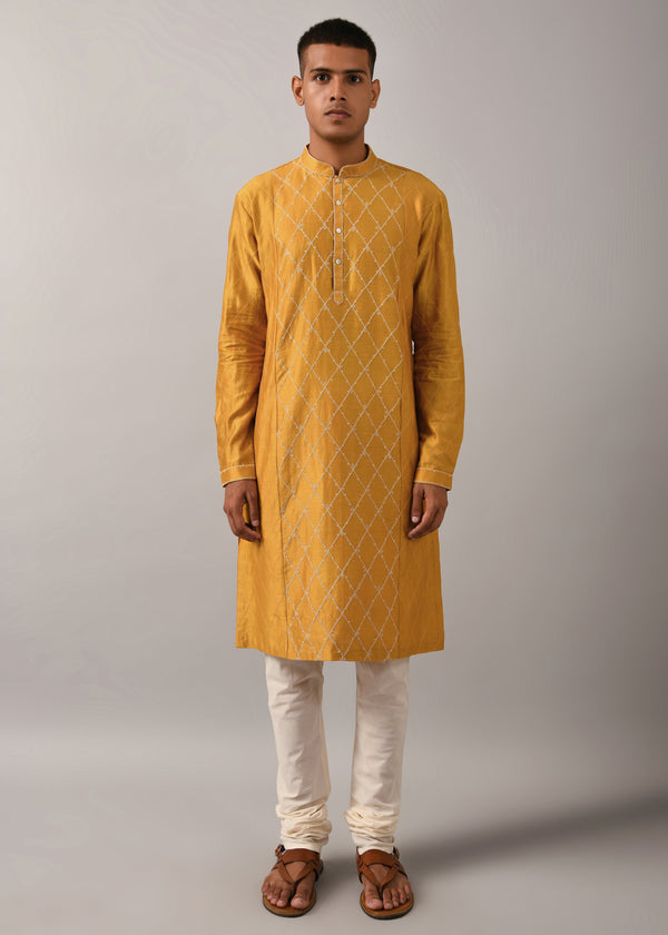 Diamond Pattern Embroidered Kurta Set