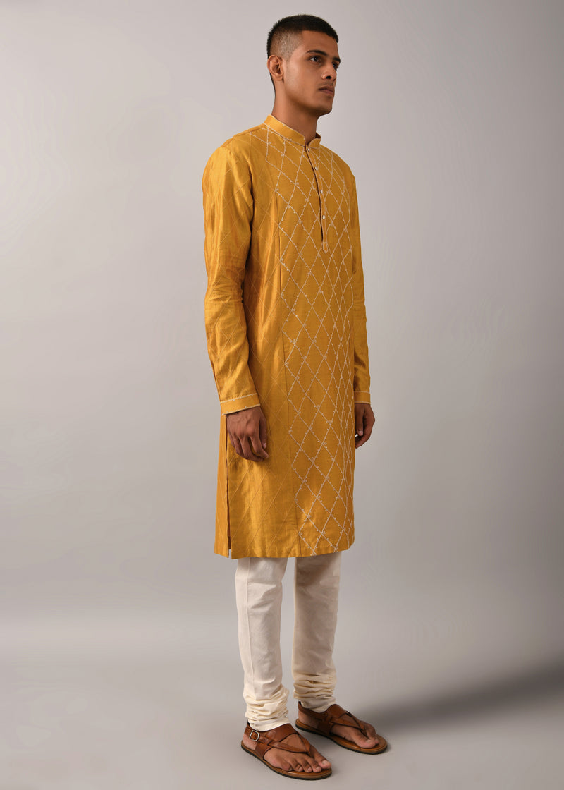Diamond Pattern Embroidered Kurta Set