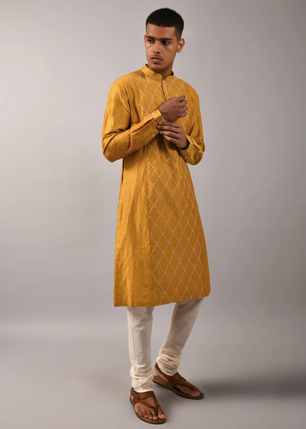 Diamond Pattern Embroidered Kurta Set