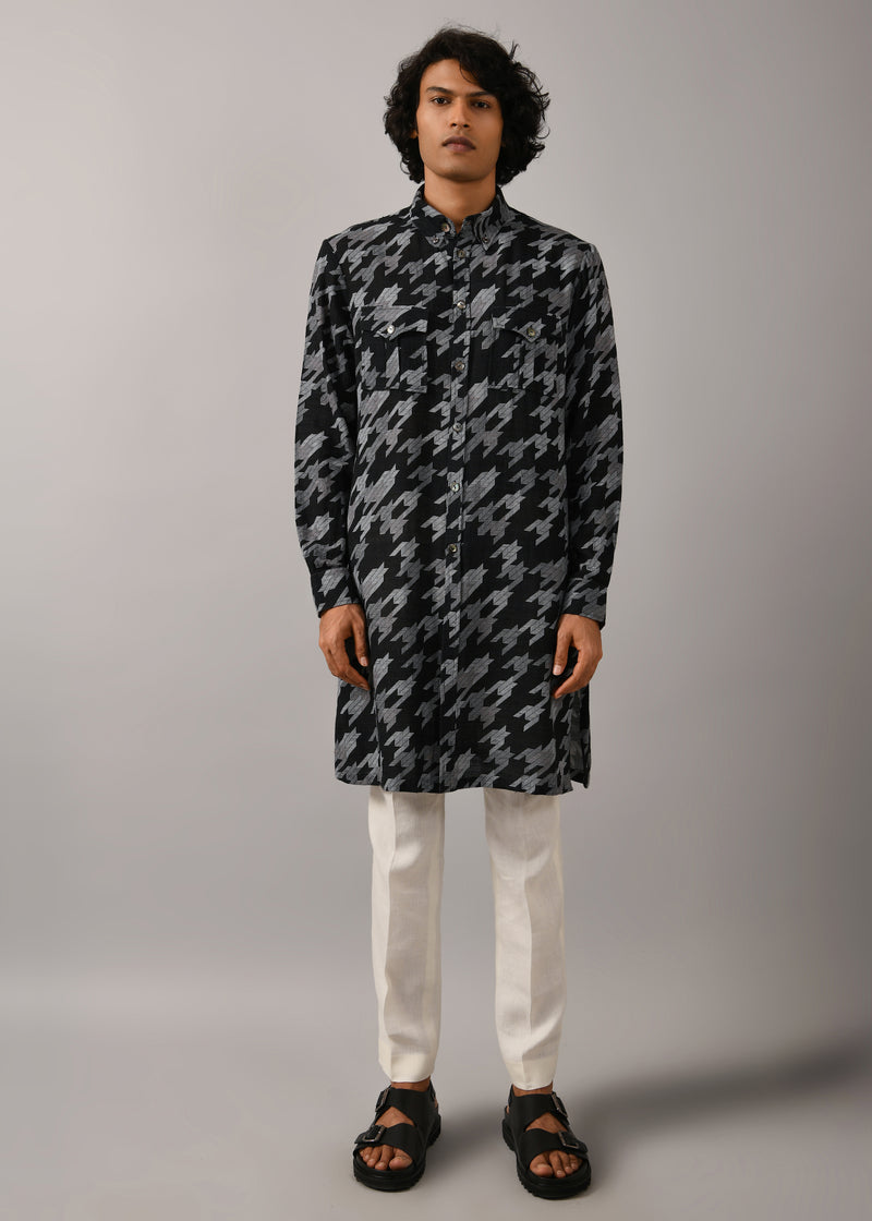 Houndstooth Front Open Printed Kurta