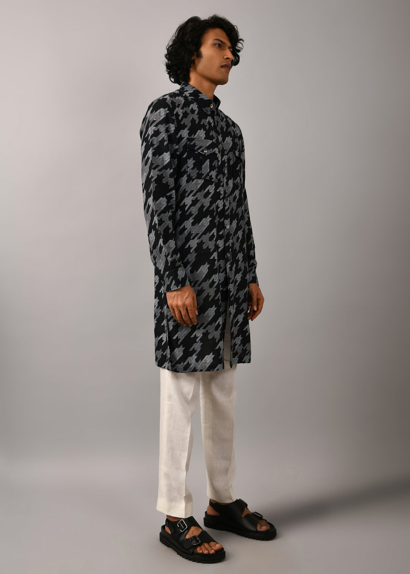 Houndstooth Front Open Printed Kurta