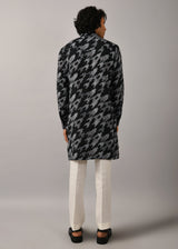 Houndstooth Front Open Printed Kurta
