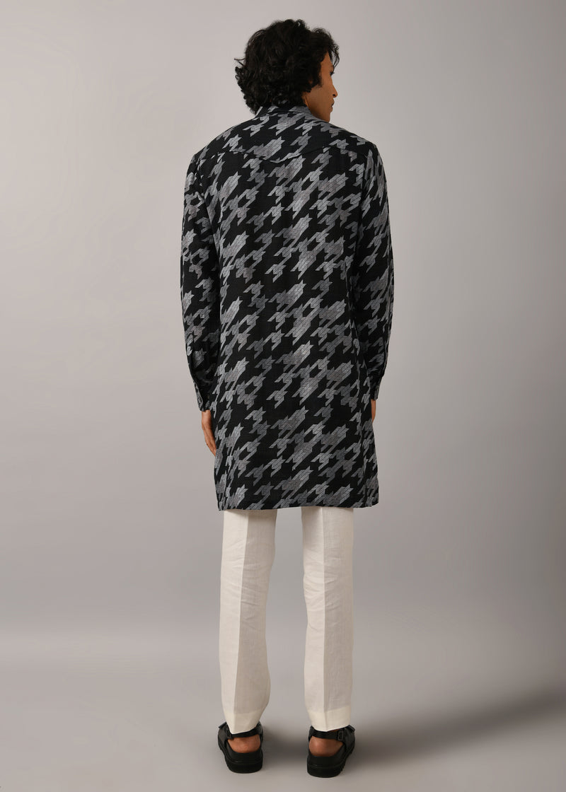 Houndstooth Front Open Printed Kurta