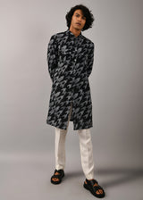 Houndstooth Front Open Printed Kurta