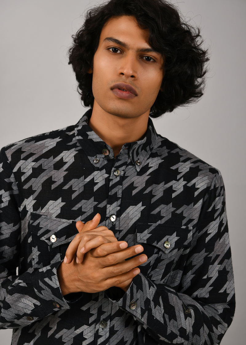 Houndstooth Front Open Printed Kurta