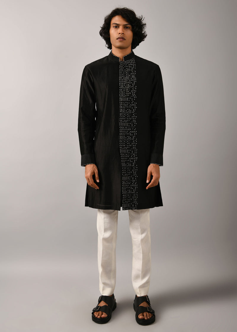 Black Morse Code Front Open Kurta