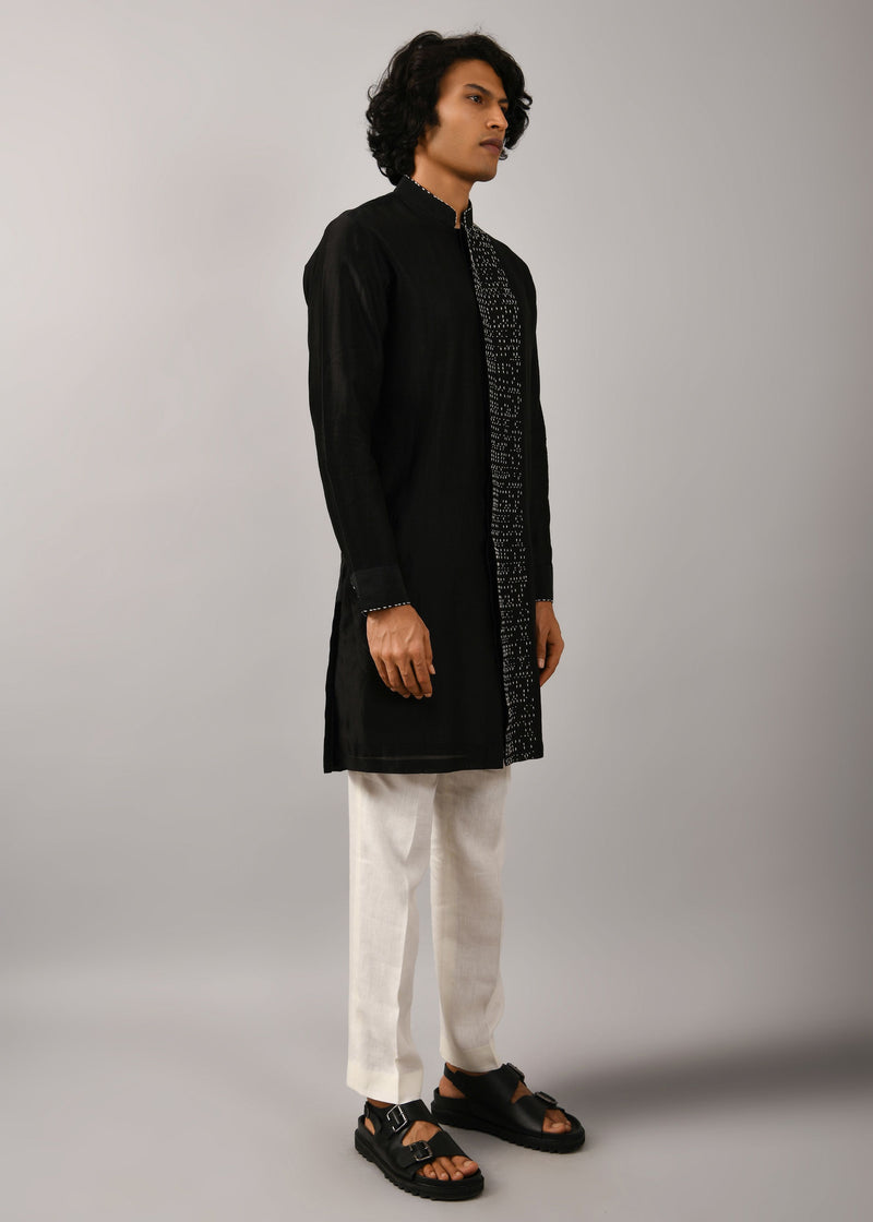 Black Morse Code Front Open Kurta
