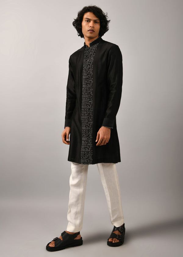 Black Morse Code Front Open Kurta