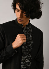 Black Morse Code Front Open Kurta