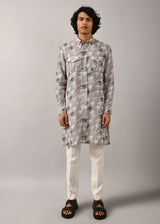 Houndstooth Front Open Printed Kurta