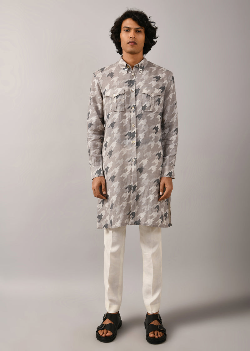 Houndstooth Front Open Printed Kurta