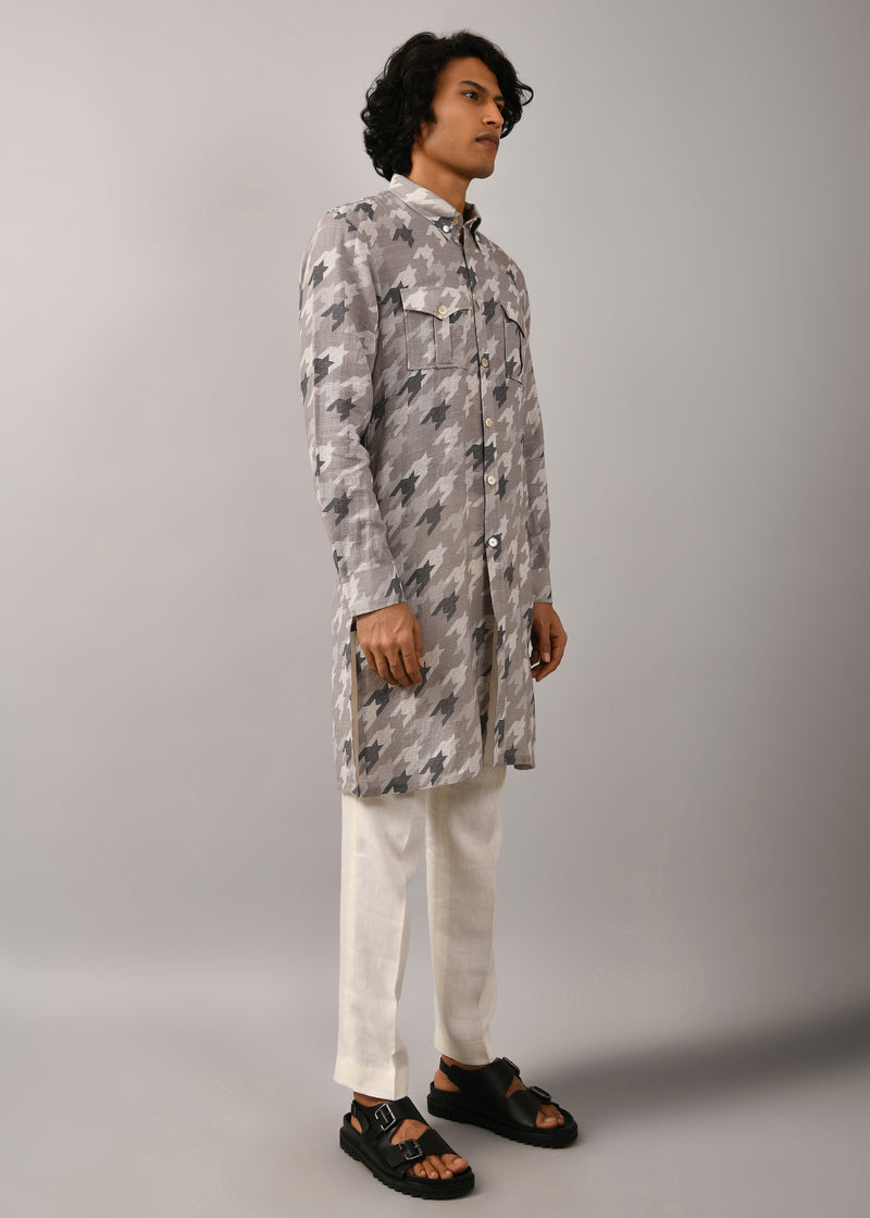 Houndstooth Front Open Printed Kurta