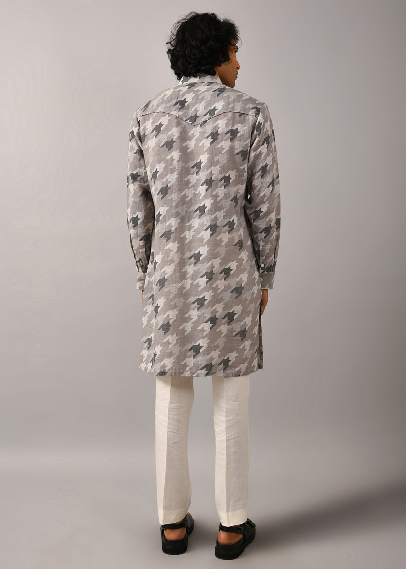 Houndstooth Front Open Printed Kurta