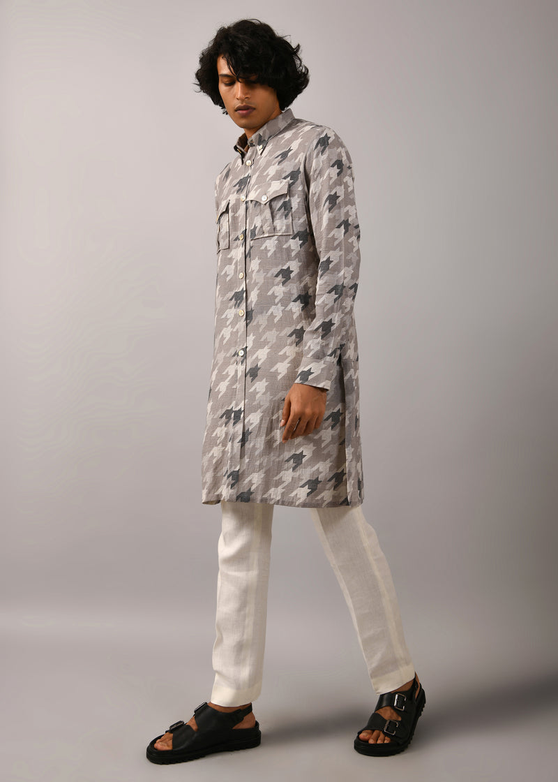 Houndstooth Front Open Printed Kurta