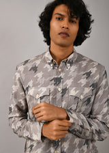 Houndstooth Front Open Printed Kurta
