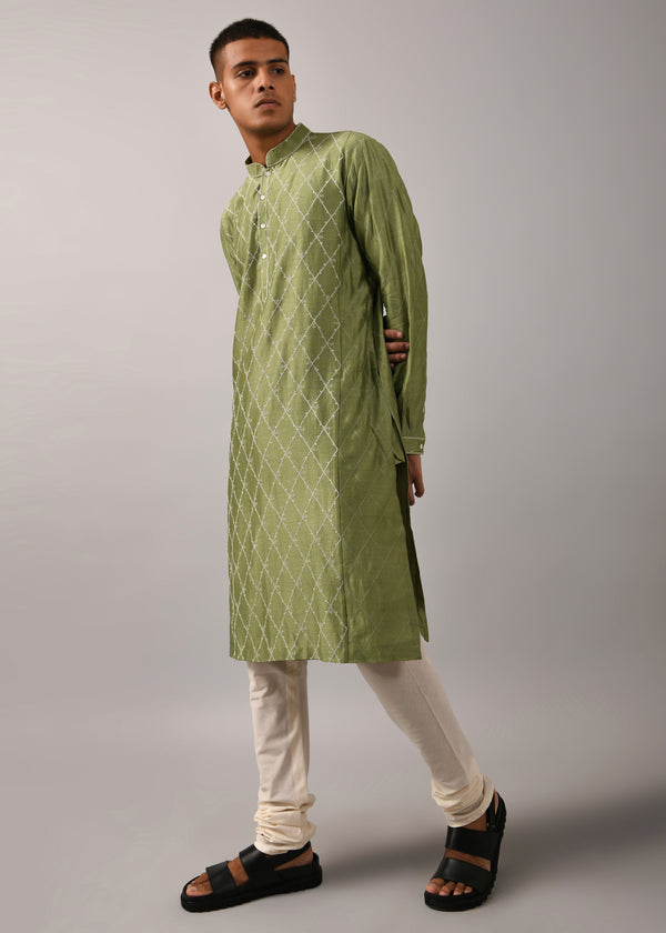 Diamond Pattern Hand Embroidered Kurta Set