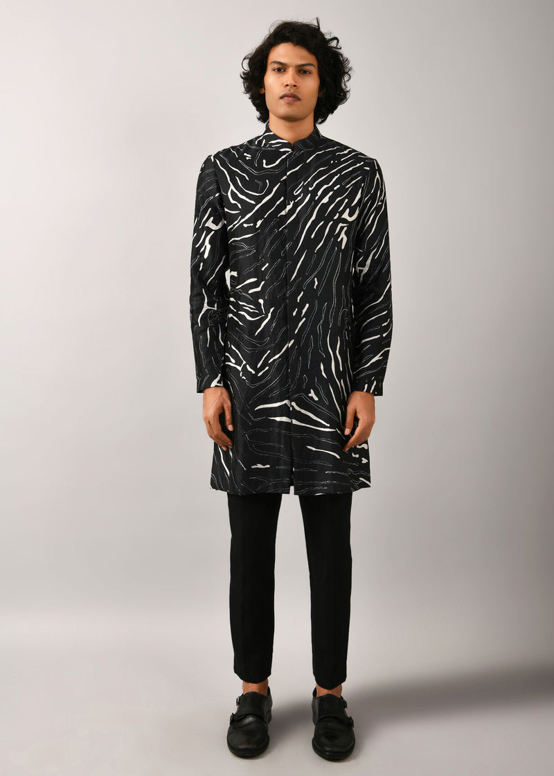 Black Terrain Maize Front Open Kurta