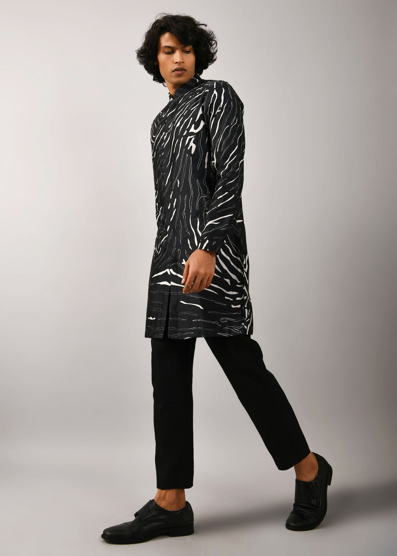 Black Terrain Maize Front Open Kurta