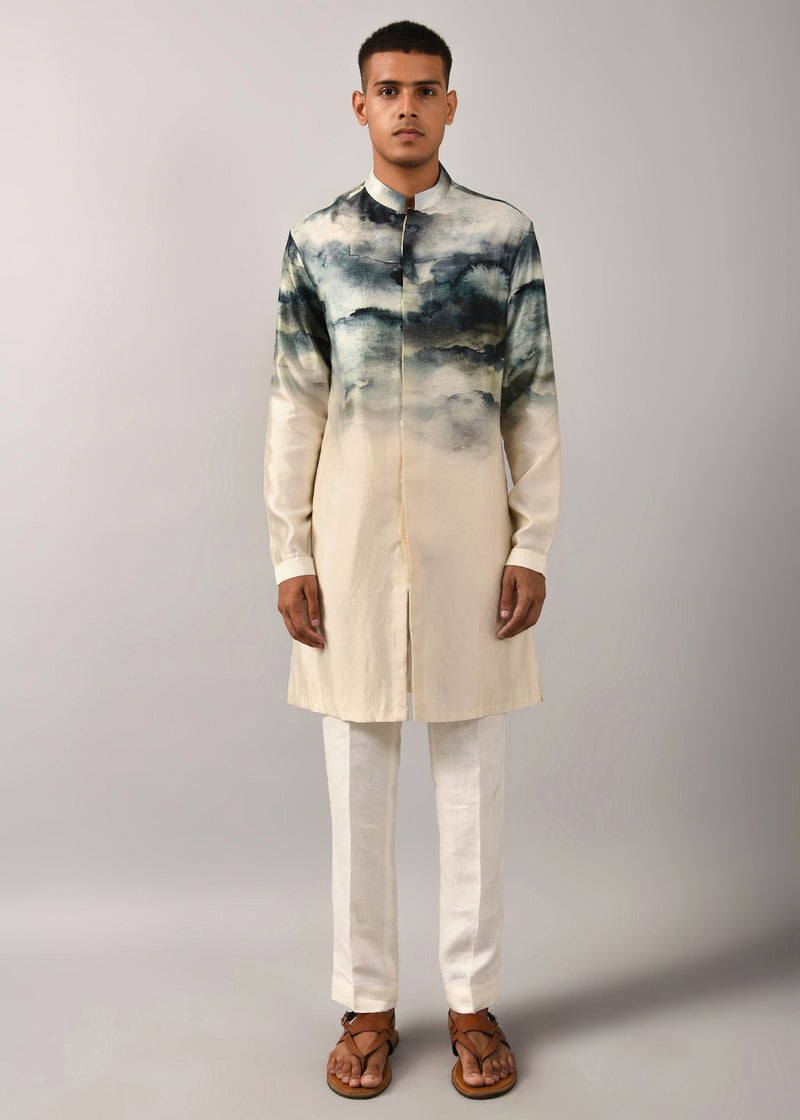 Camouflaged clouds front open Kurta