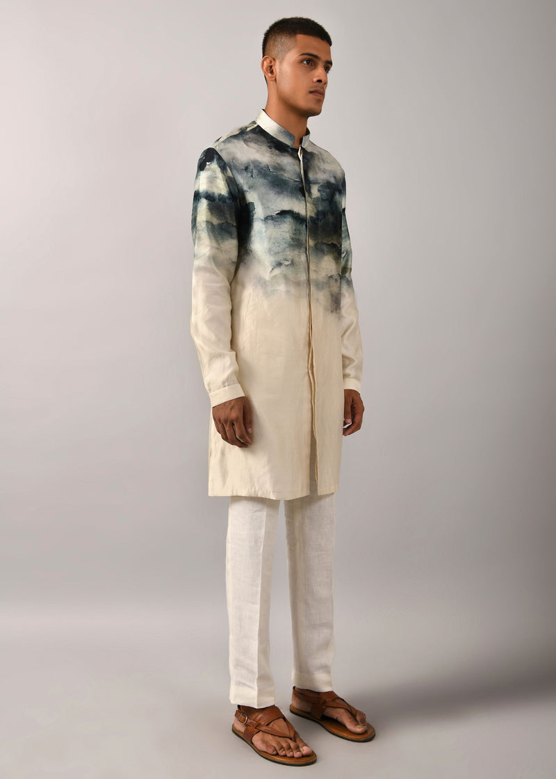 Camouflaged clouds front open Kurta