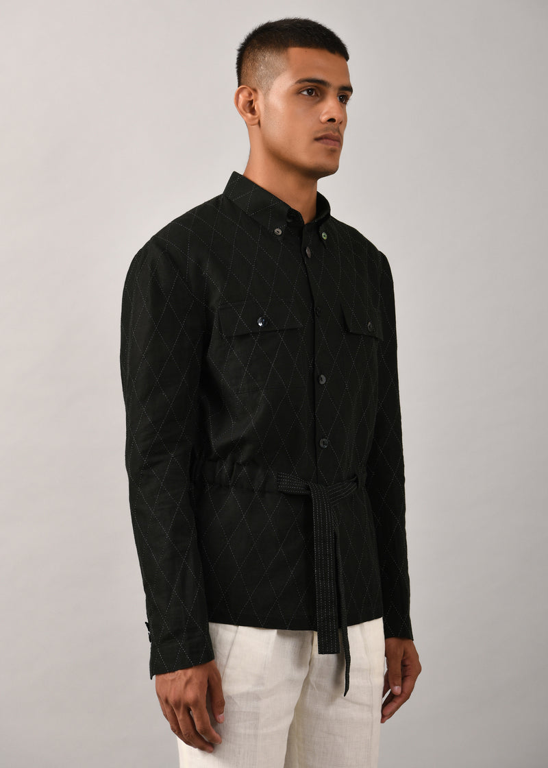 Diamond Drawstring Shacket