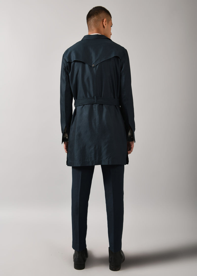 Teal Silk Trench Coat