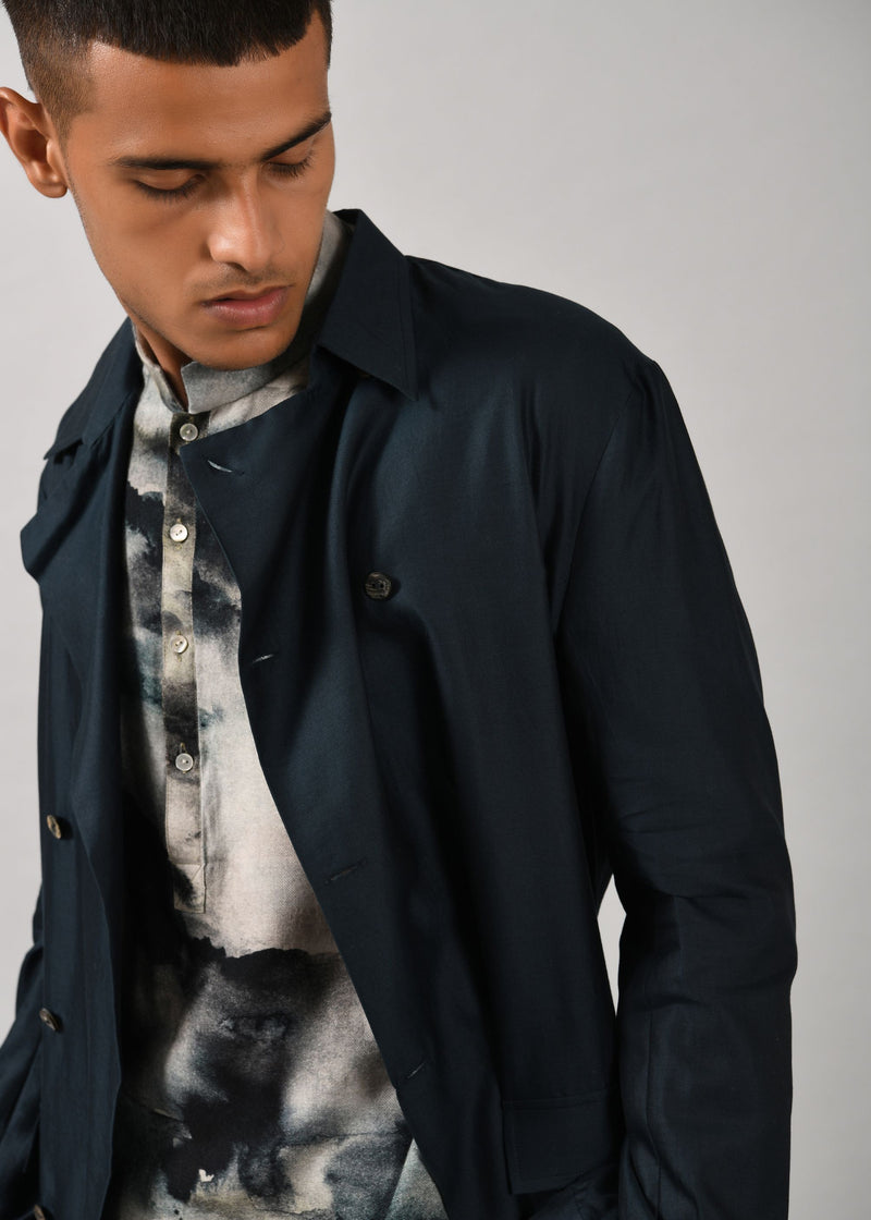 Teal Silk Trench Coat