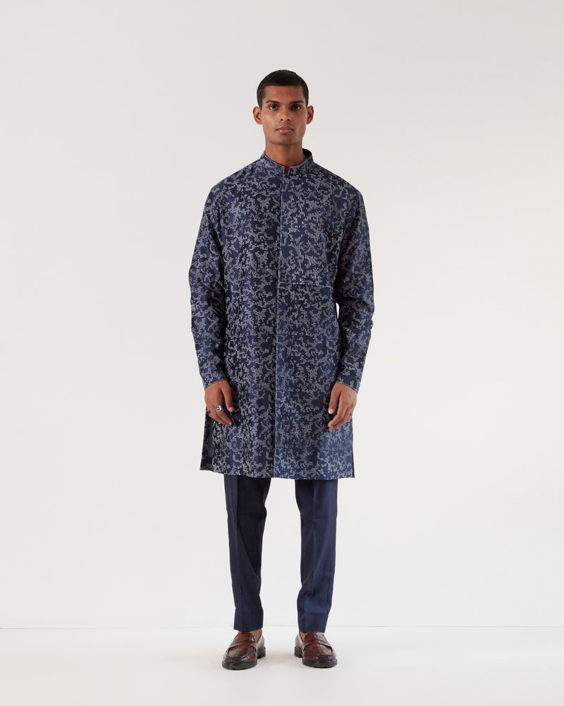 Camo Block Front Open Kurta Set